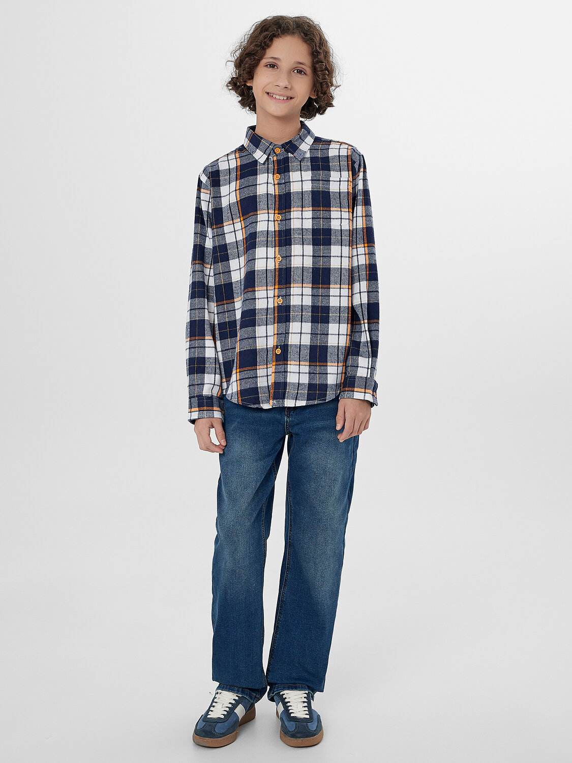 MARK FORMELLE Рубашка 571676 123490 синя-оранжевая клетка