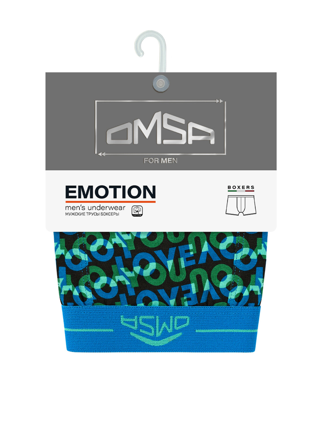 Omsa Трусы 572353 OmU 1234-25B Emotion Боксеры муж. с откр.резинкой, CO Nero/Blu (Черный)