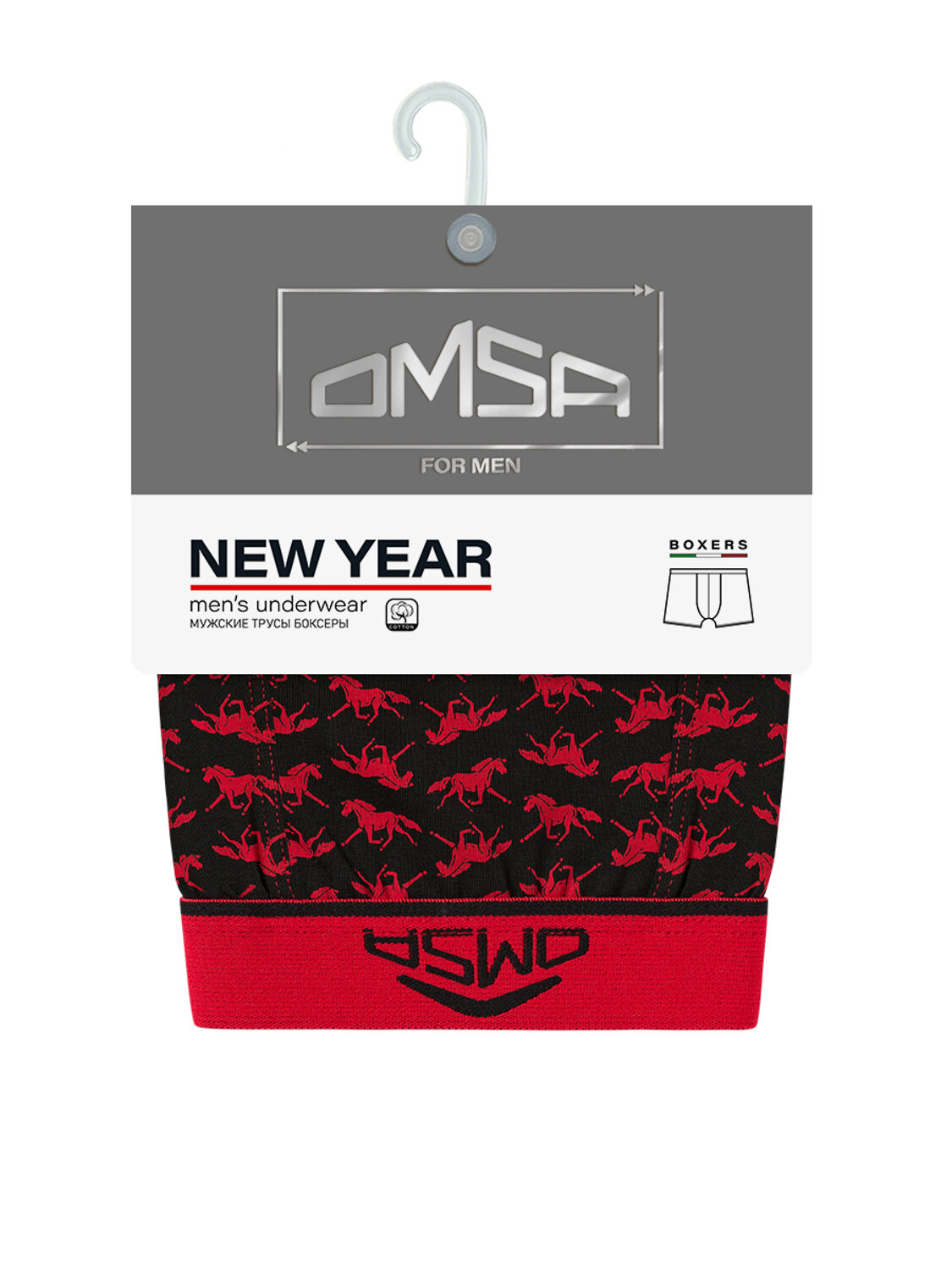 Omsa Трусы 572383 OmU 1234-25B New Year Боксеры муж. с откр.резинкой, CO Rosso (Красный)