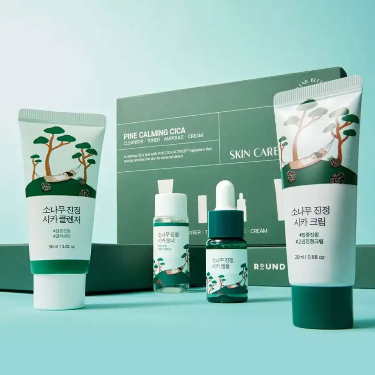 ROUND LAB Набор средств для лица с экстрактом сосны и центеллы: пенка, тонер, сыворотка, крем / Pine Calming Cica Trial Kit, 30 мл, 20 мл x 2, 10 мл 572625 25809 