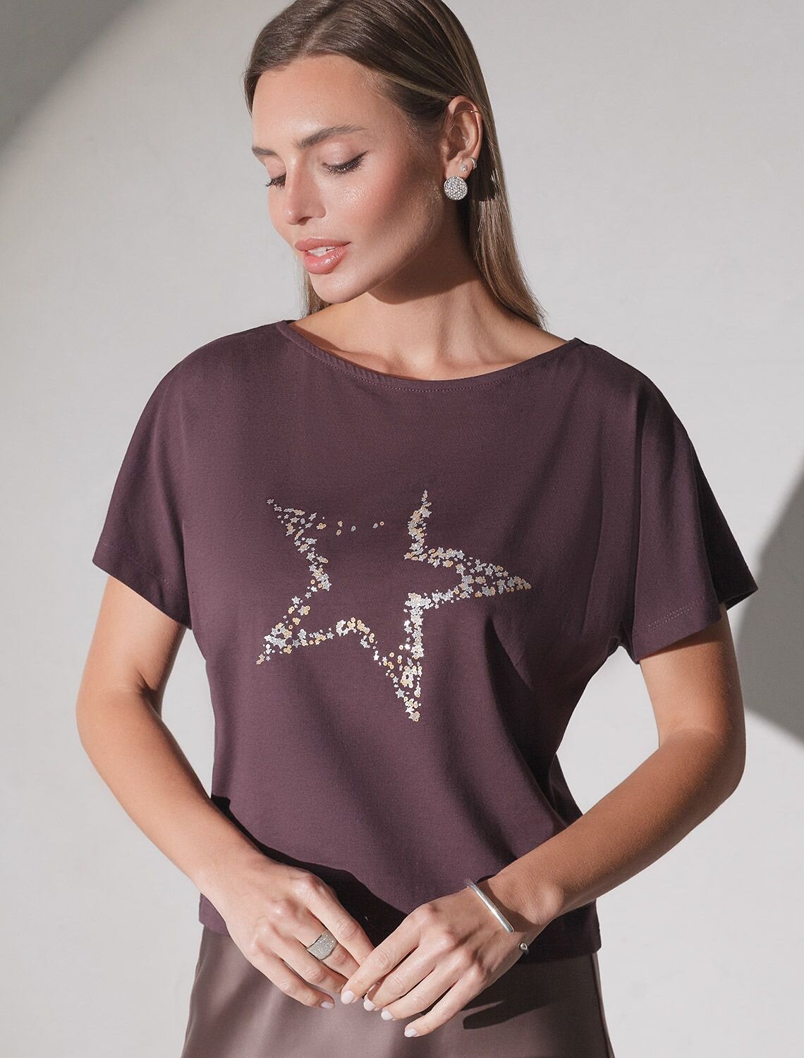 VILATTE Футболка 572806 D49.133 бургунди_stars