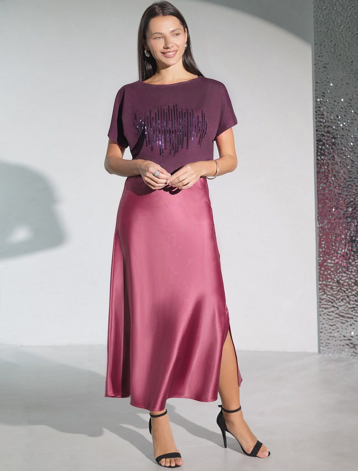 VILATTE Футболка 572808 D49.133 бургунди_stripes