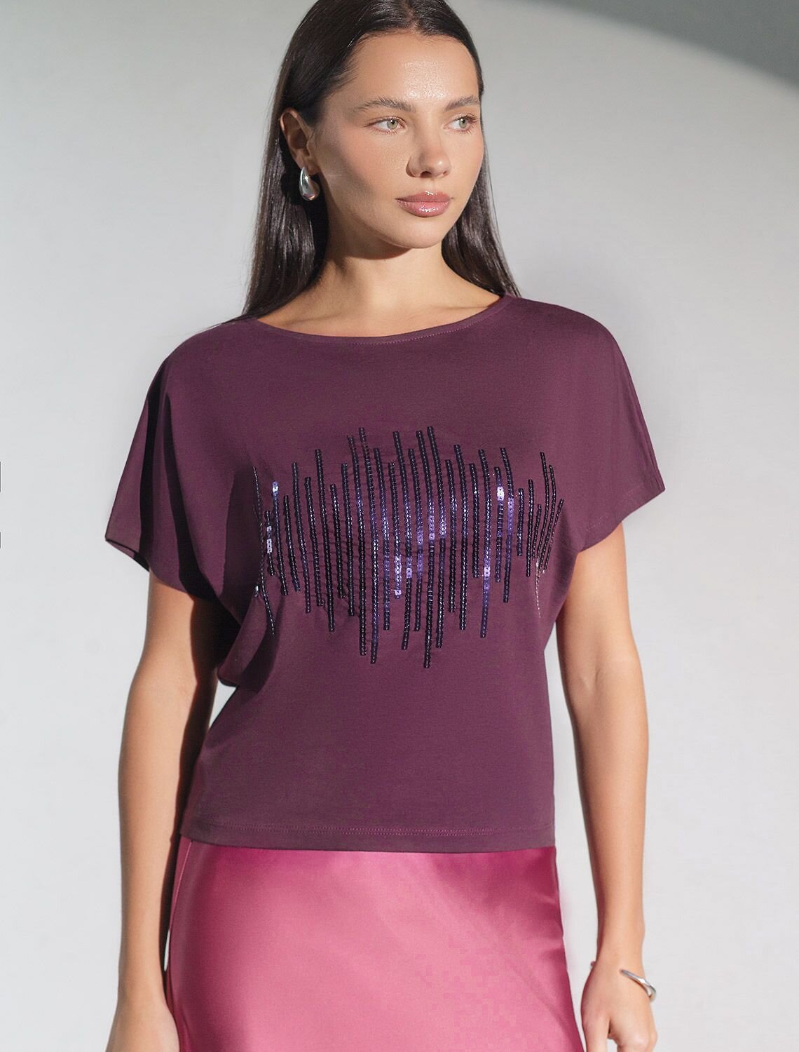 VILATTE Футболка 572808 D49.133 бургунди_stripes