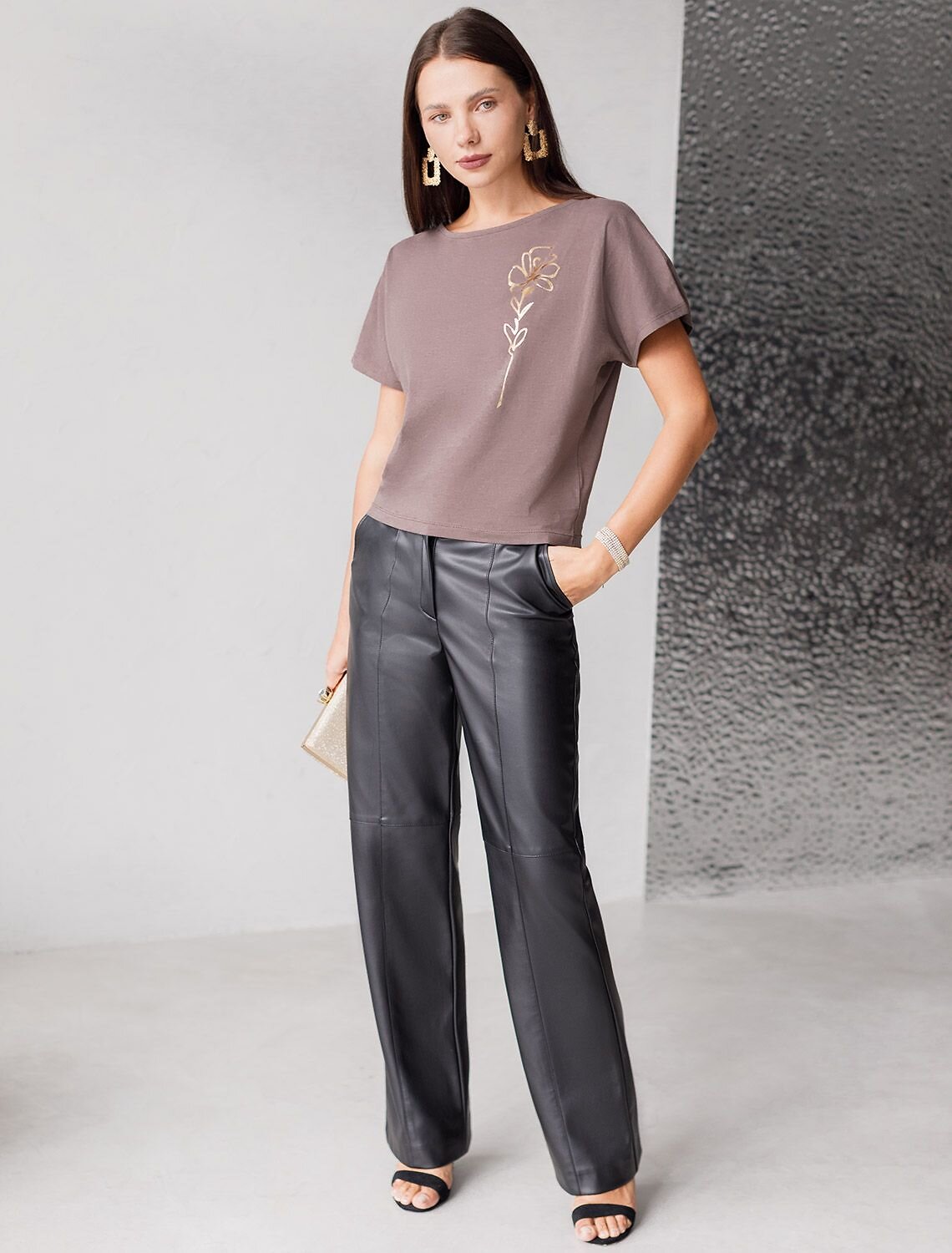 VILATTE Футболка 572815 D49.133 кофейный_цветок