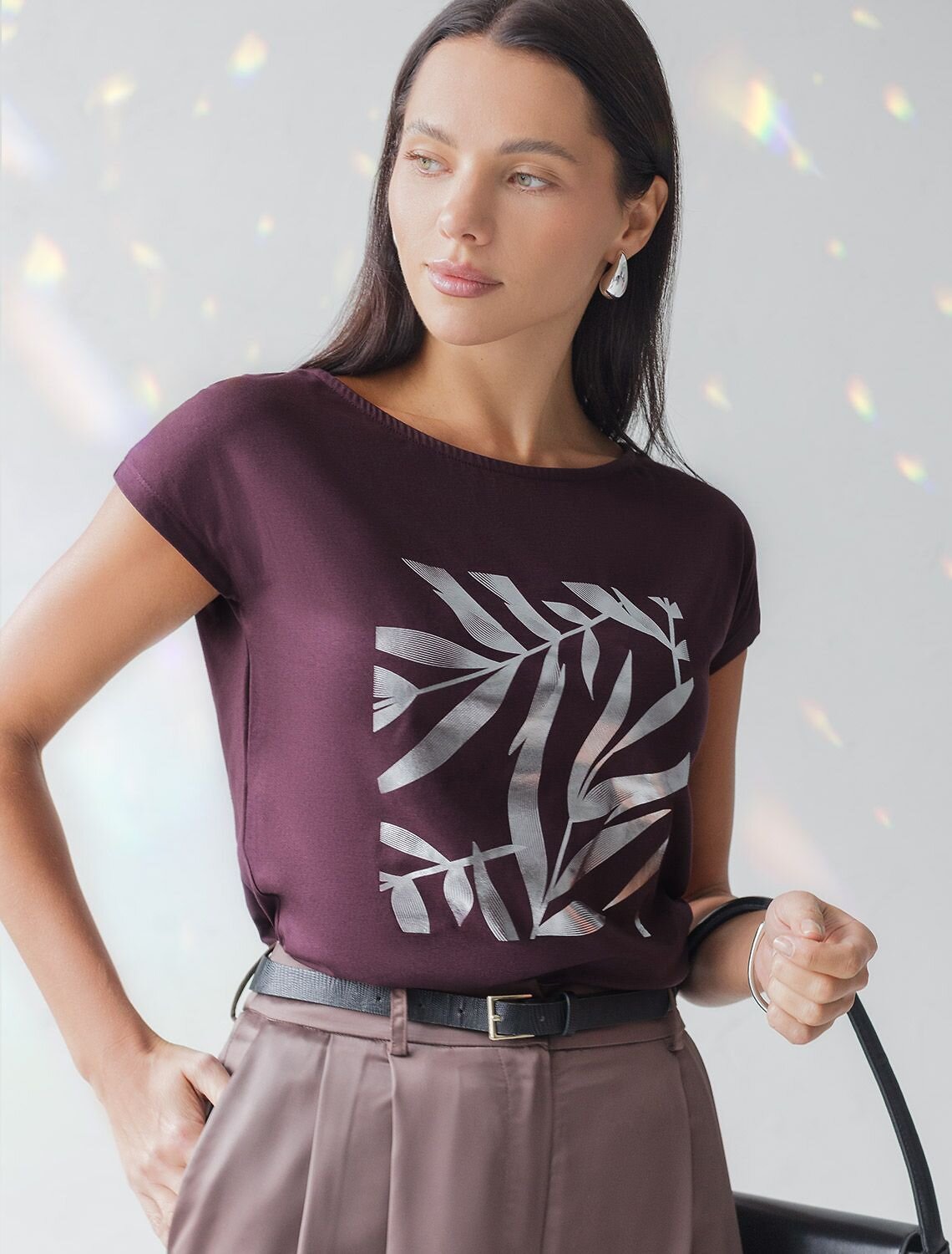 VILATTE Футболка 572829 D49.134 бургунди_листики