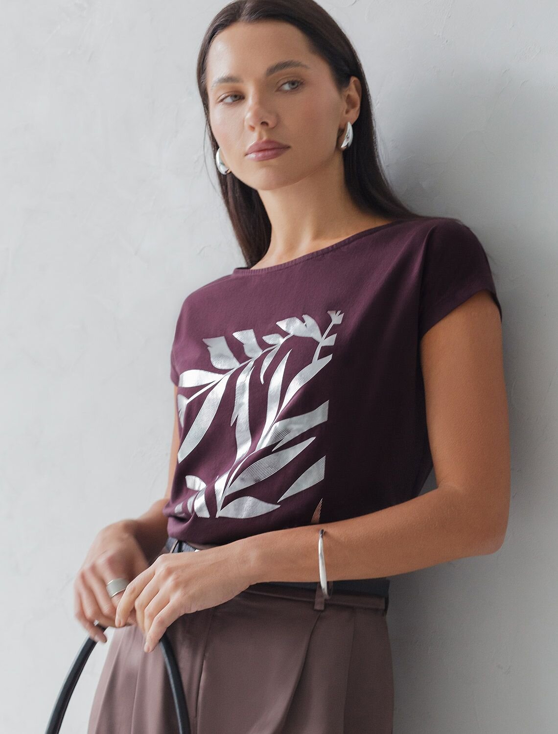 VILATTE Футболка 572829 D49.134 бургунди_листики