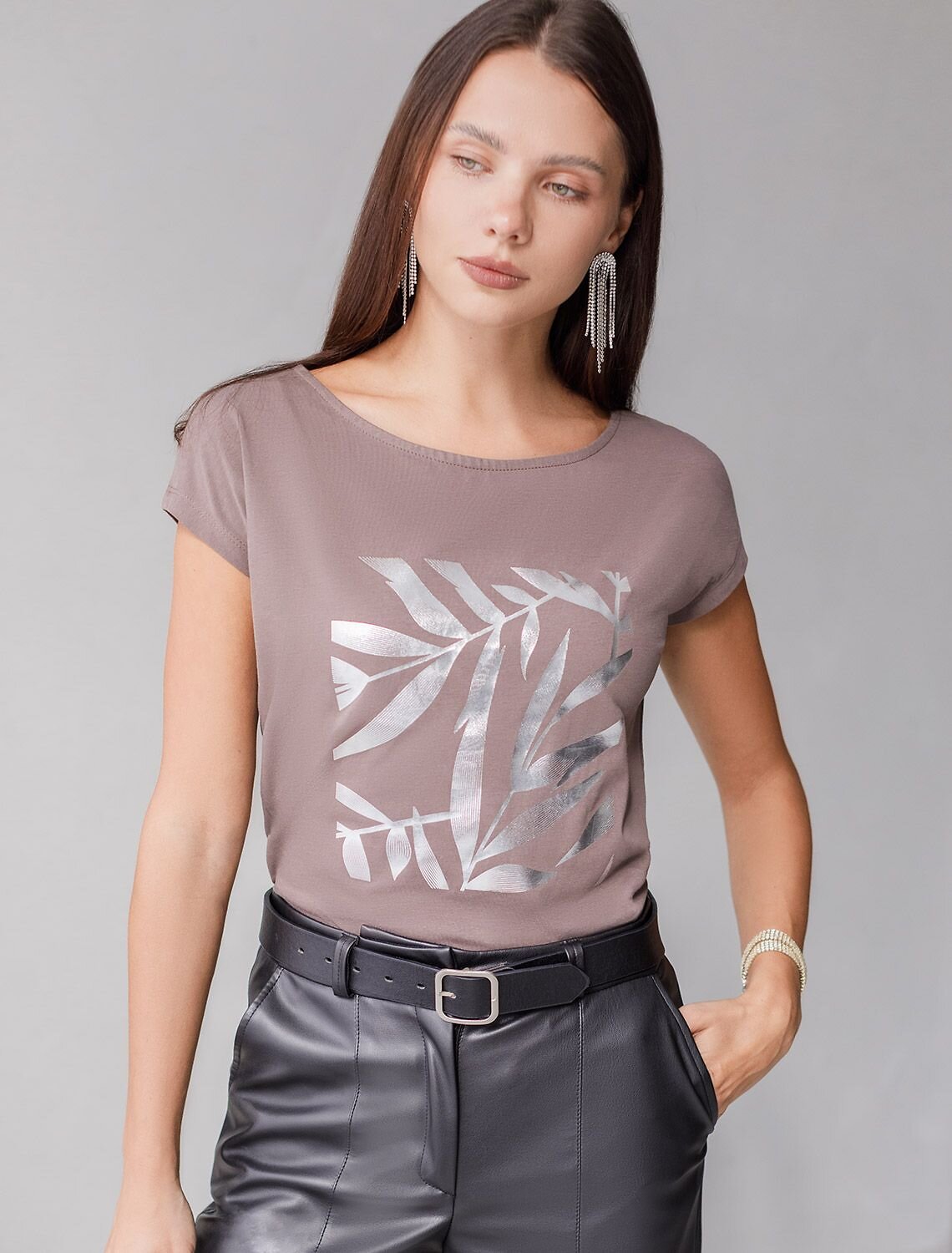 VILATTE Футболка 572831 D49.134 кофейный_листики