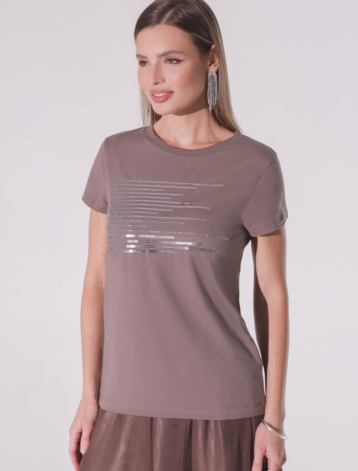 VILATTE Футболка 572858 D49.135 кофейный_shiny stripes