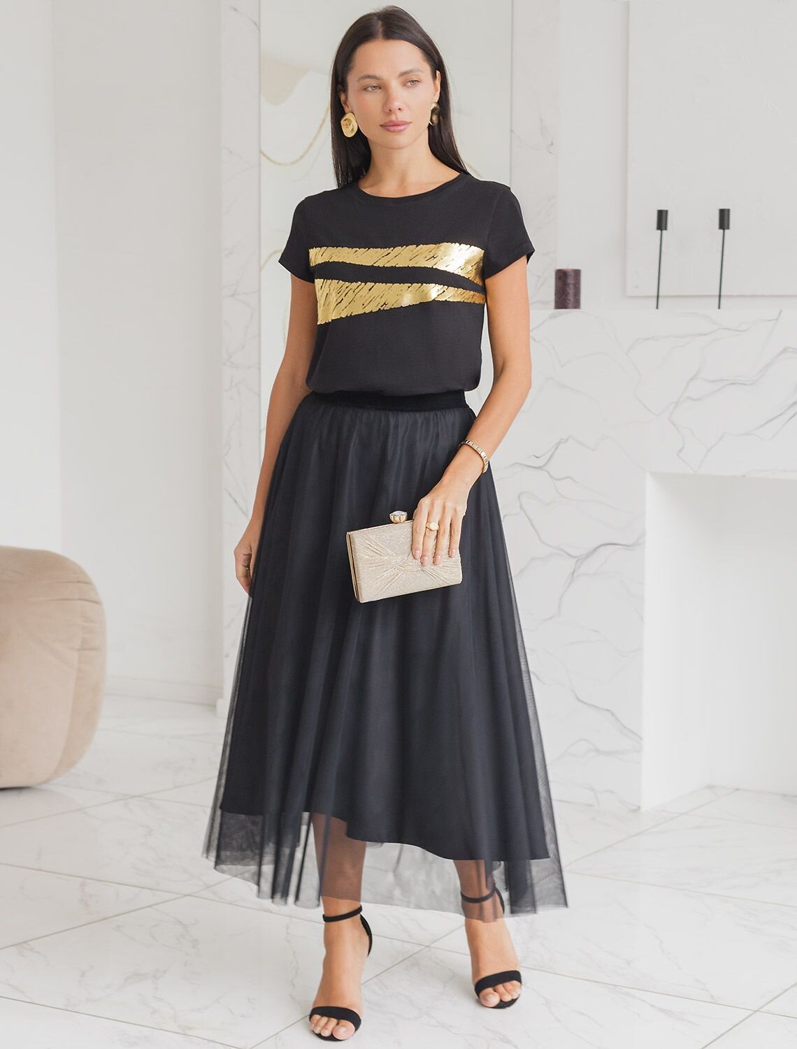 VILATTE Футболка 572877 D49.135 черный_штрихи