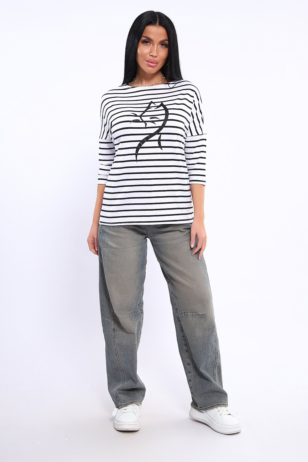 Натали Лонгслив 572904 82087 белый/черная полоска