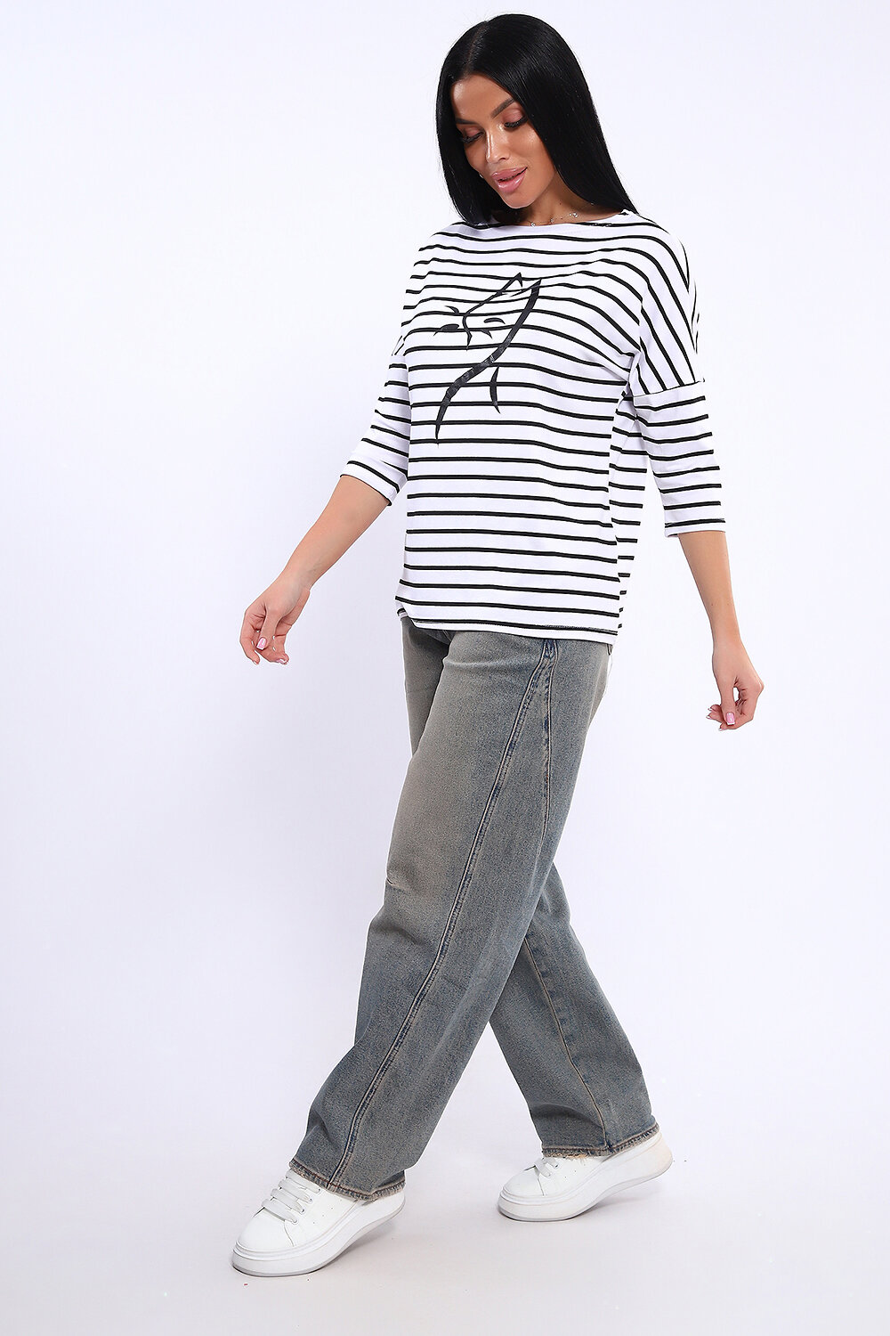 Натали Лонгслив 572904 82087 белый/черная полоска