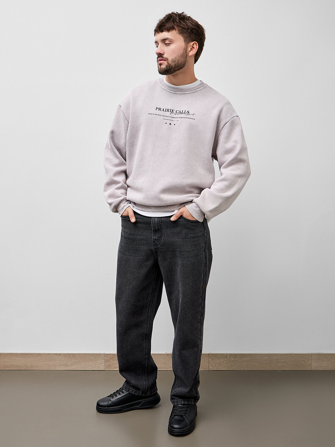 MARK FORMELLE Свитшот 573369 121801/1 ACID WASH серый +печать