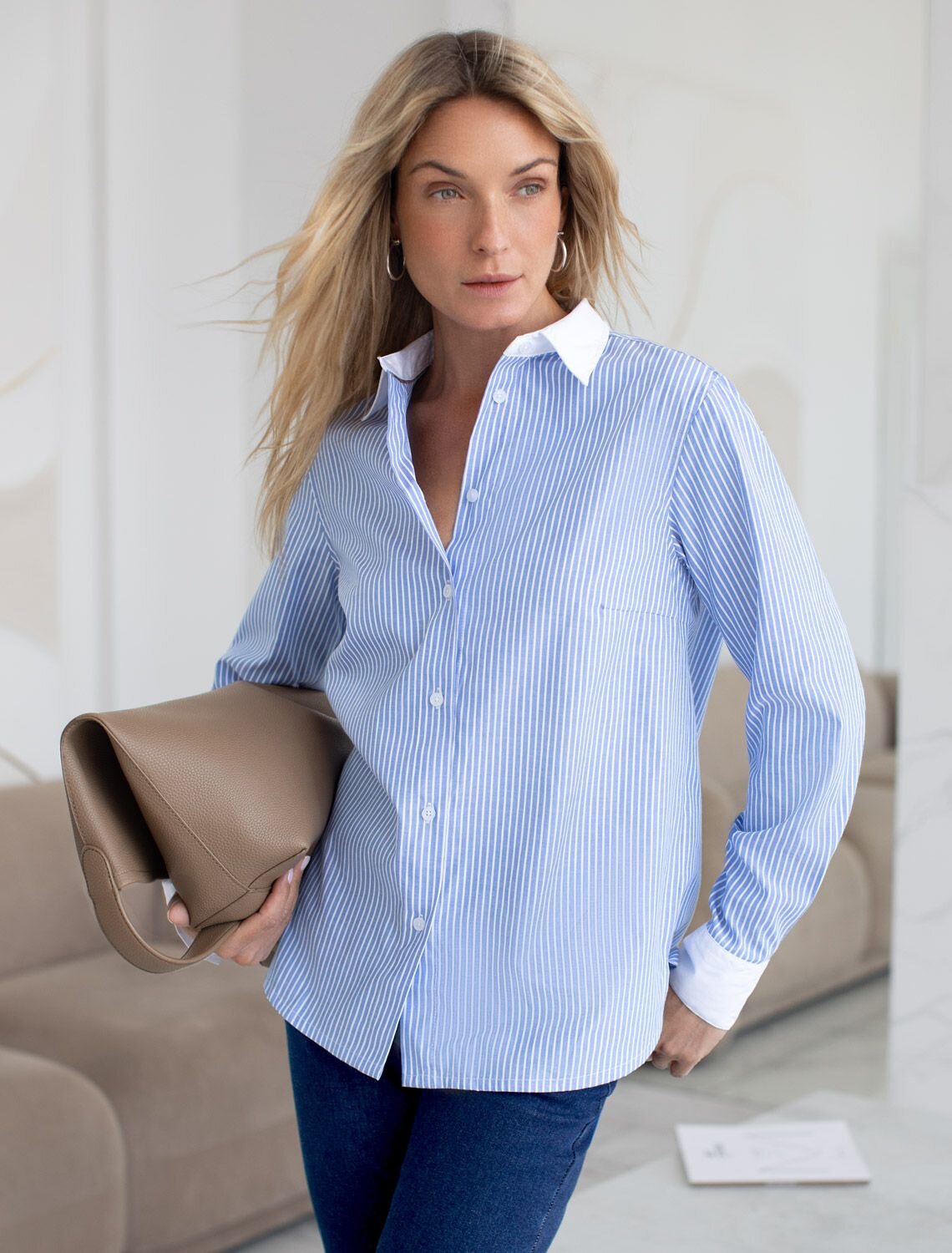 VILATTE Блузка 573533 D29.226 голубой-белый