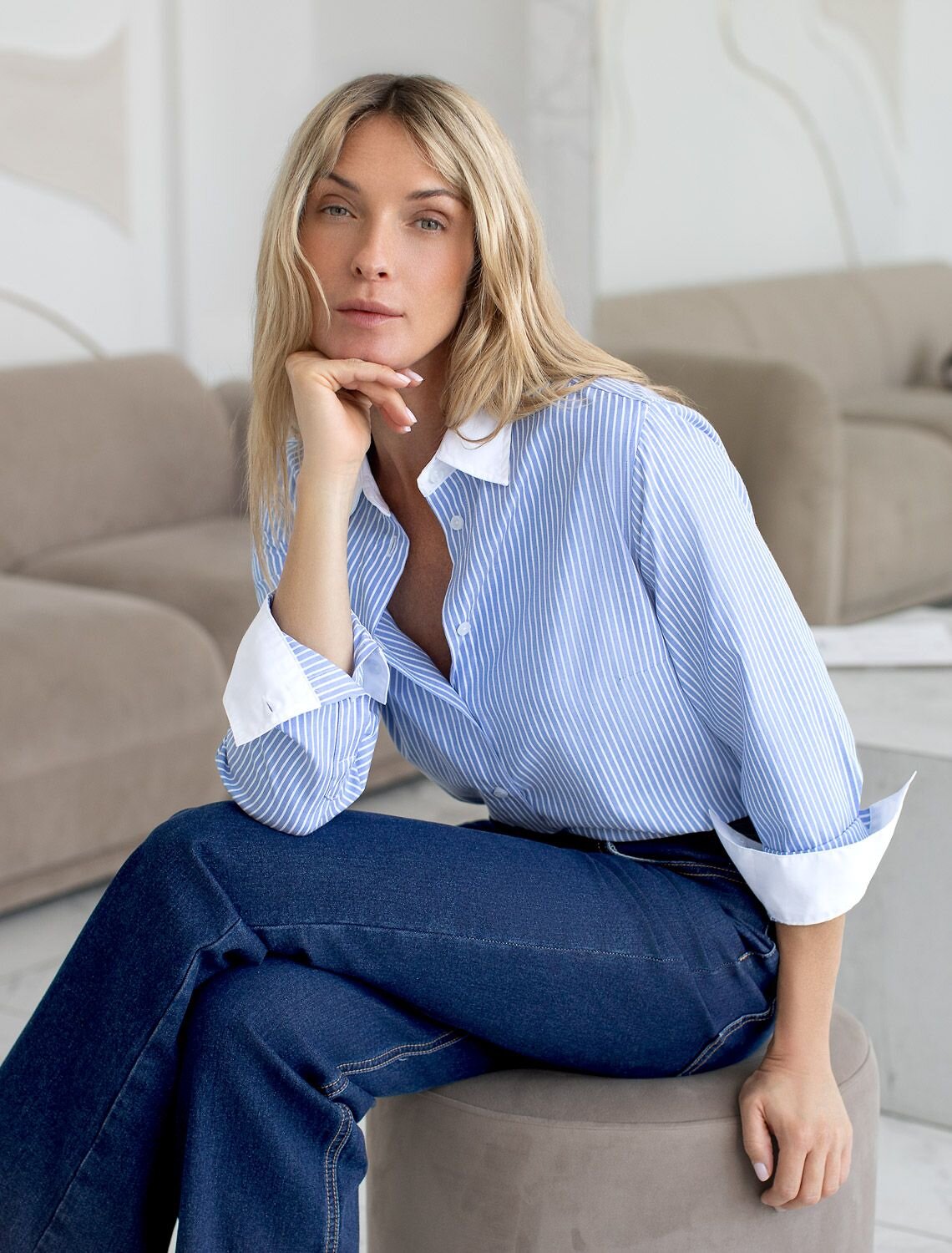 VILATTE Блузка 573533 D29.226 голубой-белый