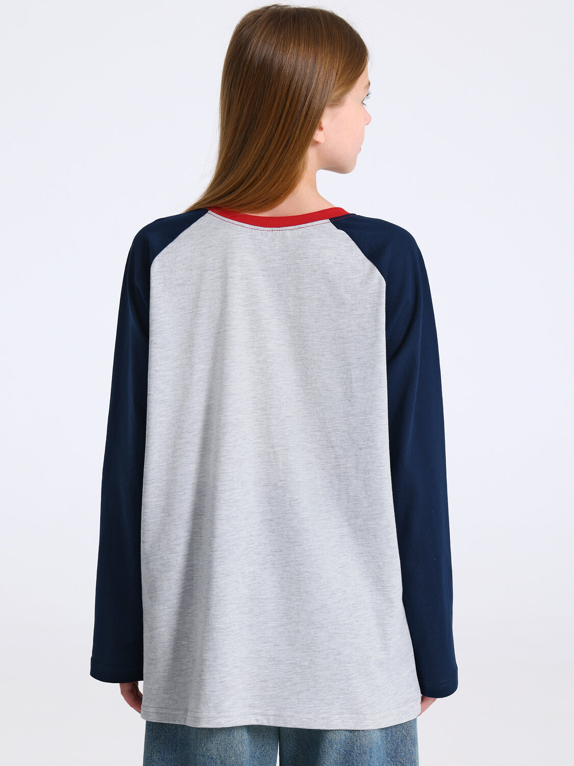 Апрель Лонгслив 573562 1ДДЛД4979002 светло-серый+темно-синий+красный