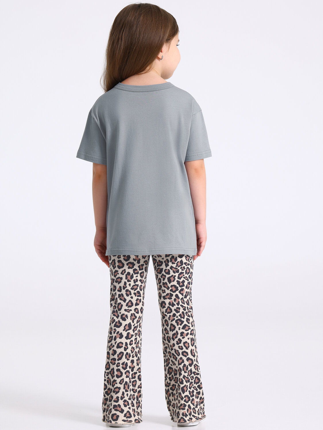 Апрель Комплект 573564 2ДФБ5897223н серый+коричневый леопард на бежевом / Пышный бант леопард