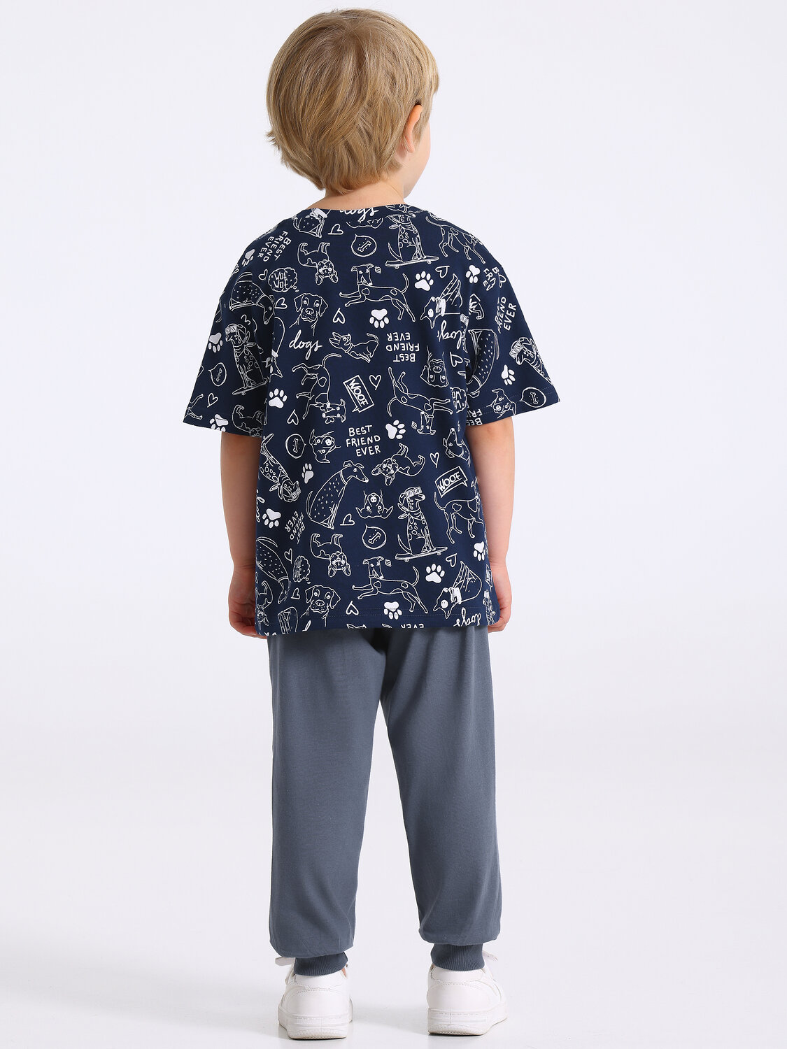 Апрель Комплект 573577 2ПФБ5888001н белые собаки на синем+темно-серый