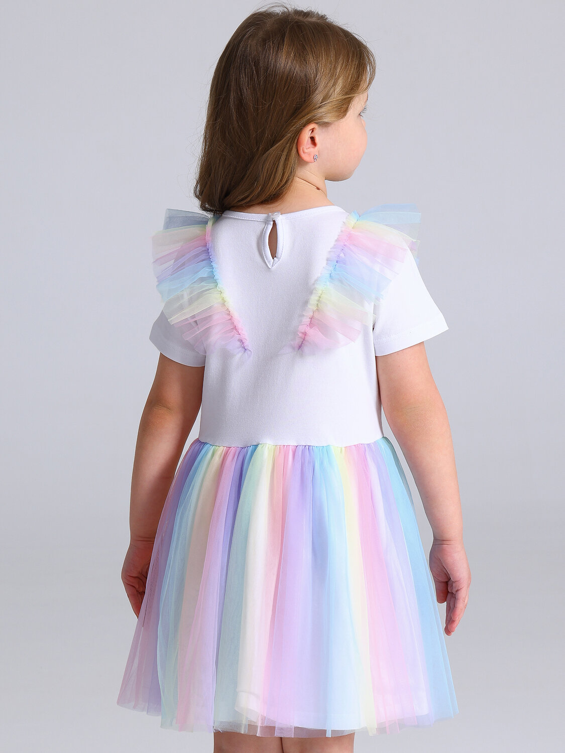 Апрель Платье 573620 1ДПК4756804с белый+разноцветный градиент / Единорог балерина
