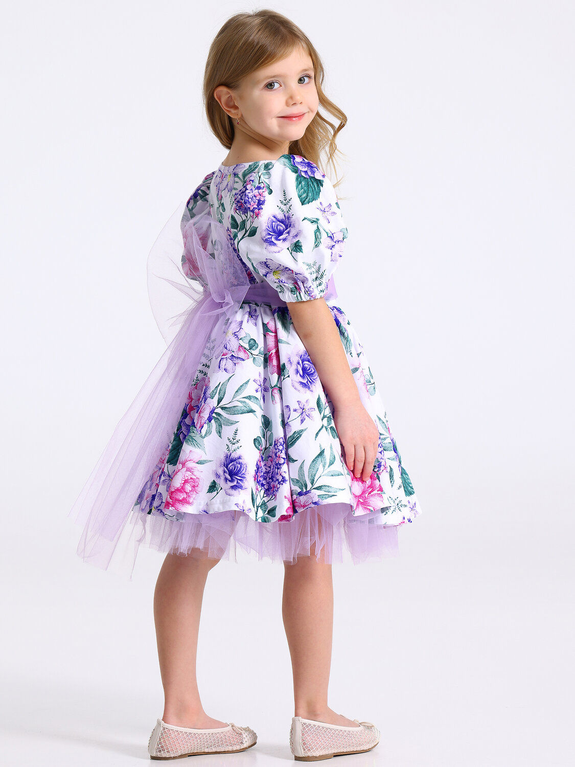 Апрель Платье 573622 1ДПК4929001нс гортензия и сирень на белом+сиреневый