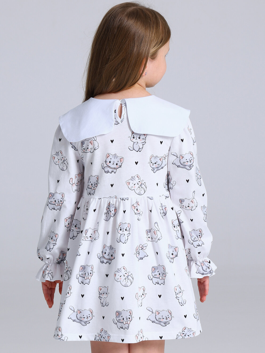 Апрель Платье 573625 1ДПД4955001н котята с сердечками на белом+белый
