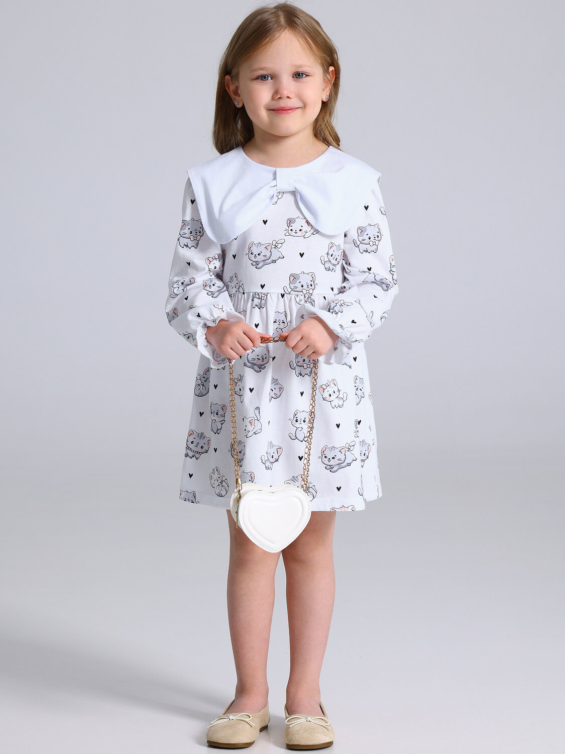 Апрель Платье 573625 1ДПД4955001н котята с сердечками на белом+белый