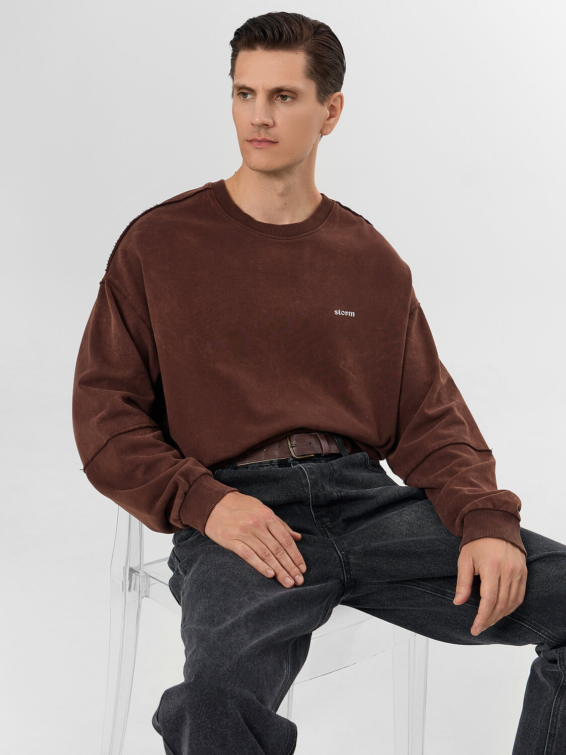 MARK FORMELLE Свитшот 573665 121943 ACID WASH шоколадный +печать