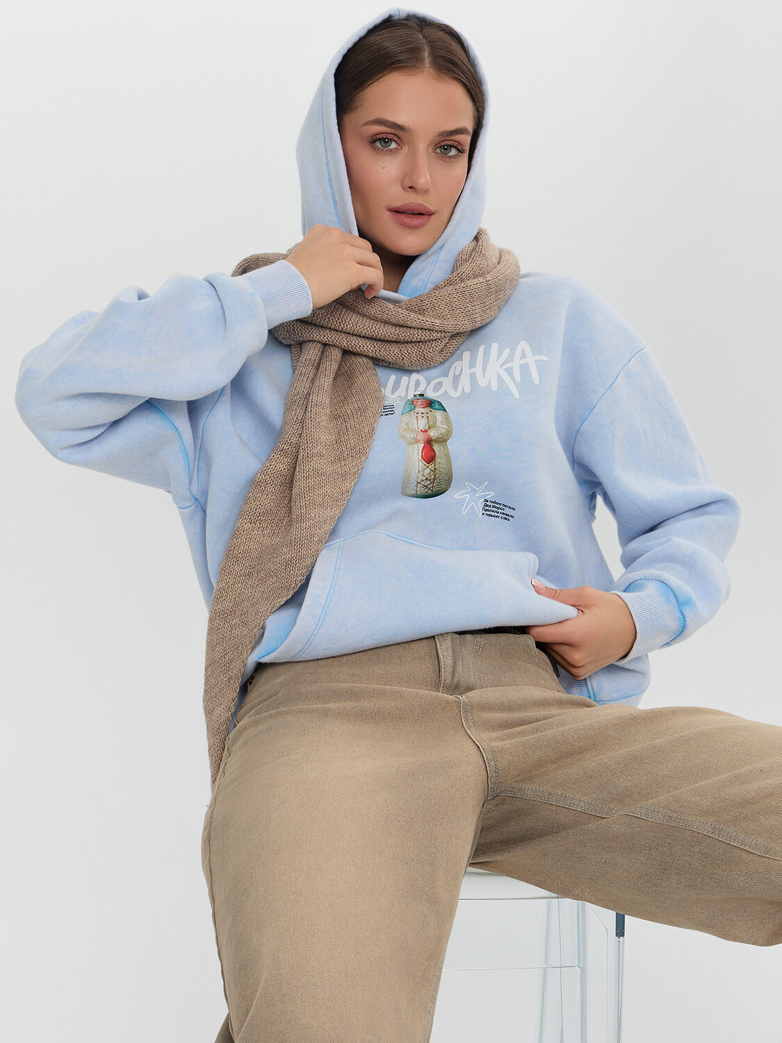 MARK FORMELLE Худи 574109 122775-1 ACID WASH голубой +печать