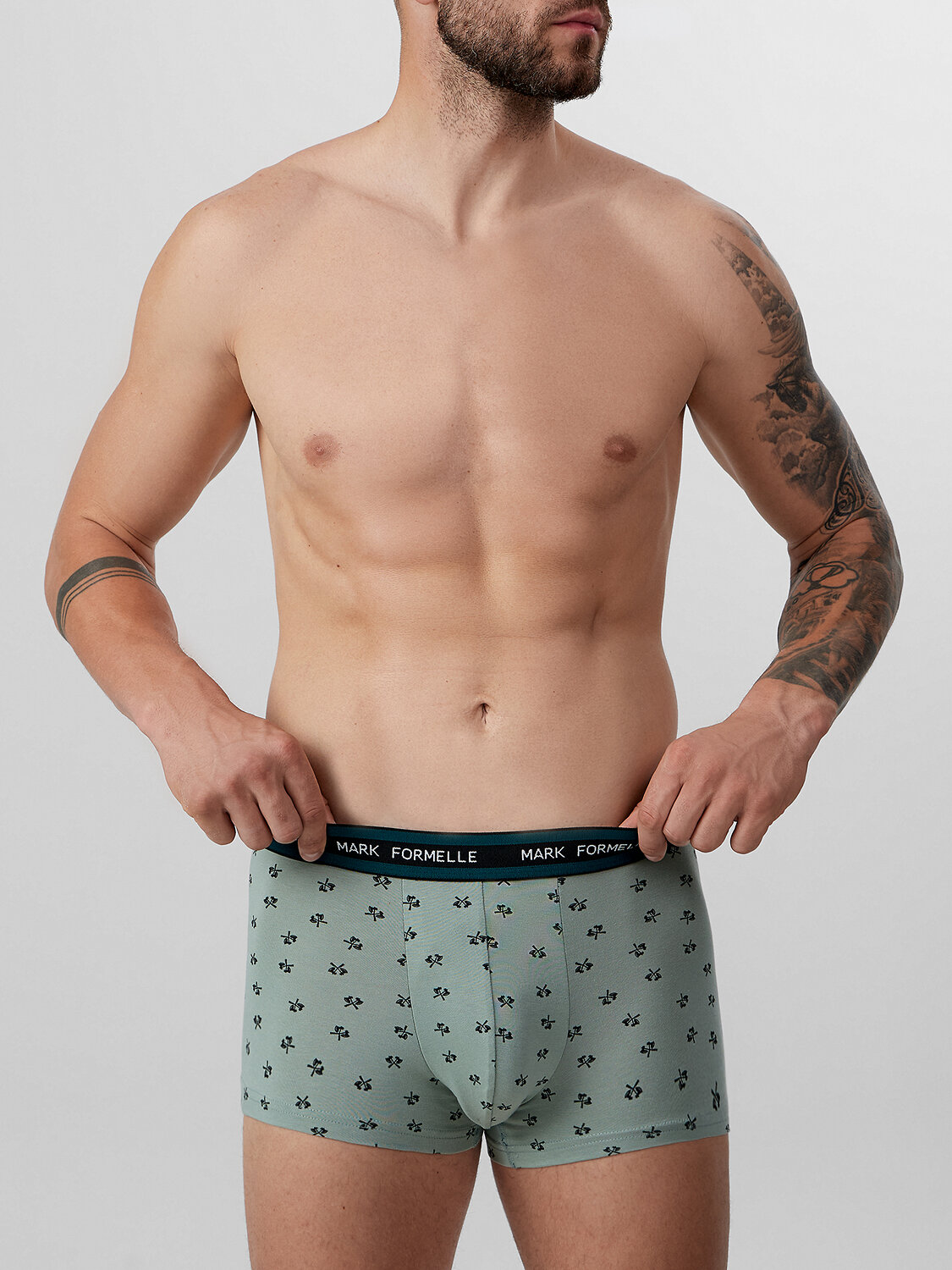 MARK FORMELLE Трусы 574228 411124-3 топоры на зеленом льду +т.зеленый +узор на черном