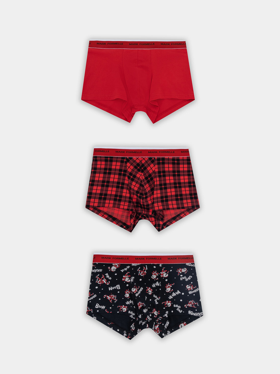 MARK FORMELLE Трусы 574230 411124-3 Деды морозы на черном +красный +ч.клетка на красном
