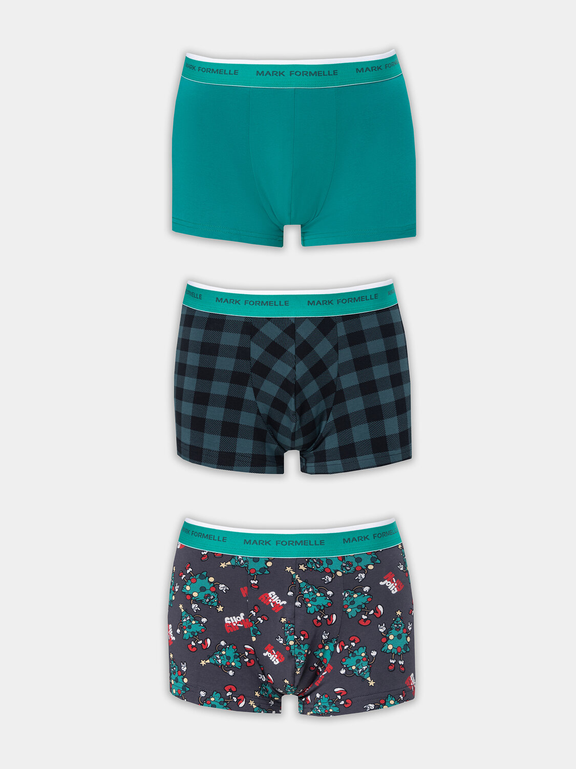 MARK FORMELLE Трусы 574232 411124-3 елки на черном +зеленый +ч.клетка на зеленом