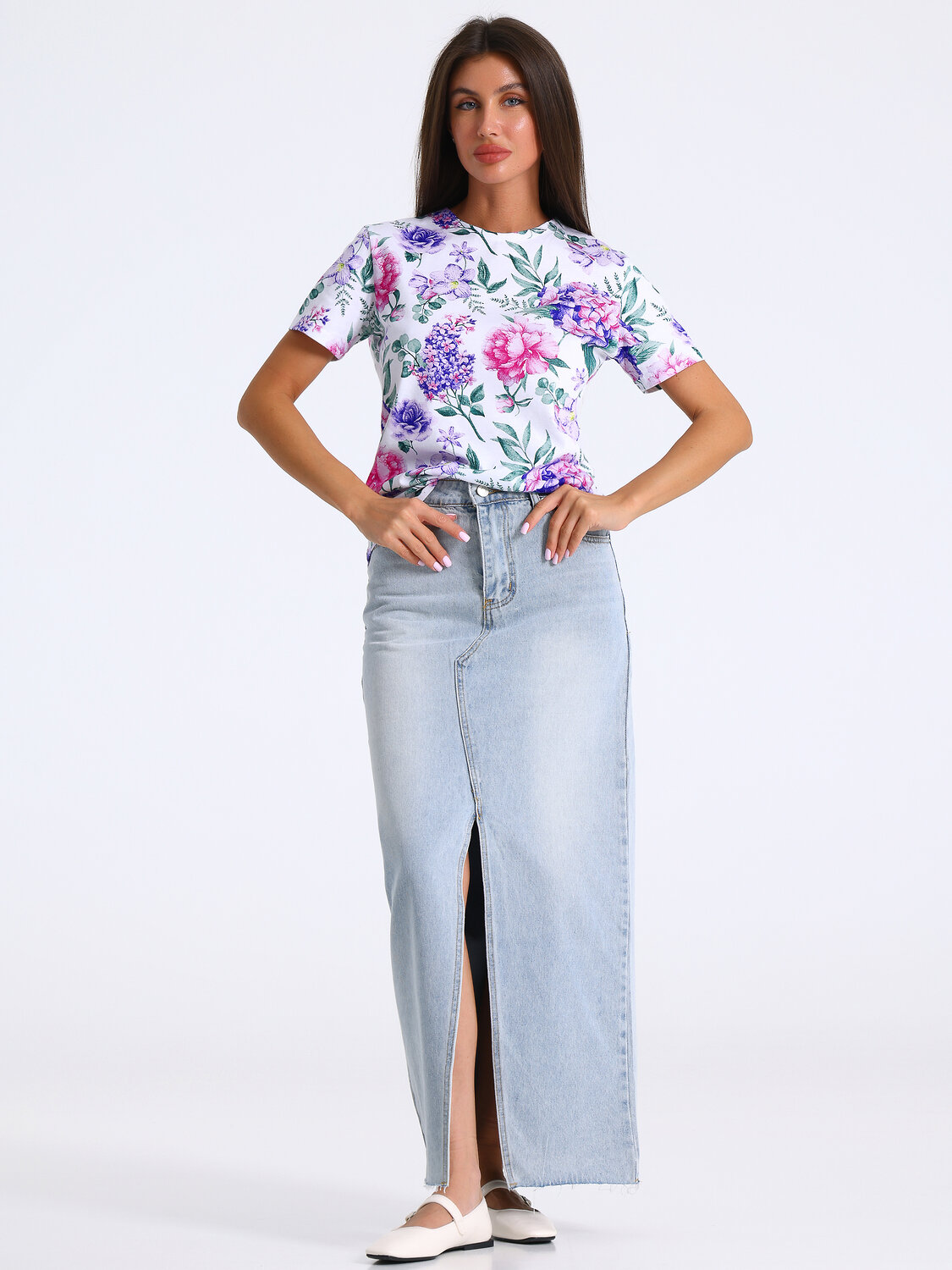 Апрель Футболка 574762 1ЖДФК3302001н гортензия и сирень на белом