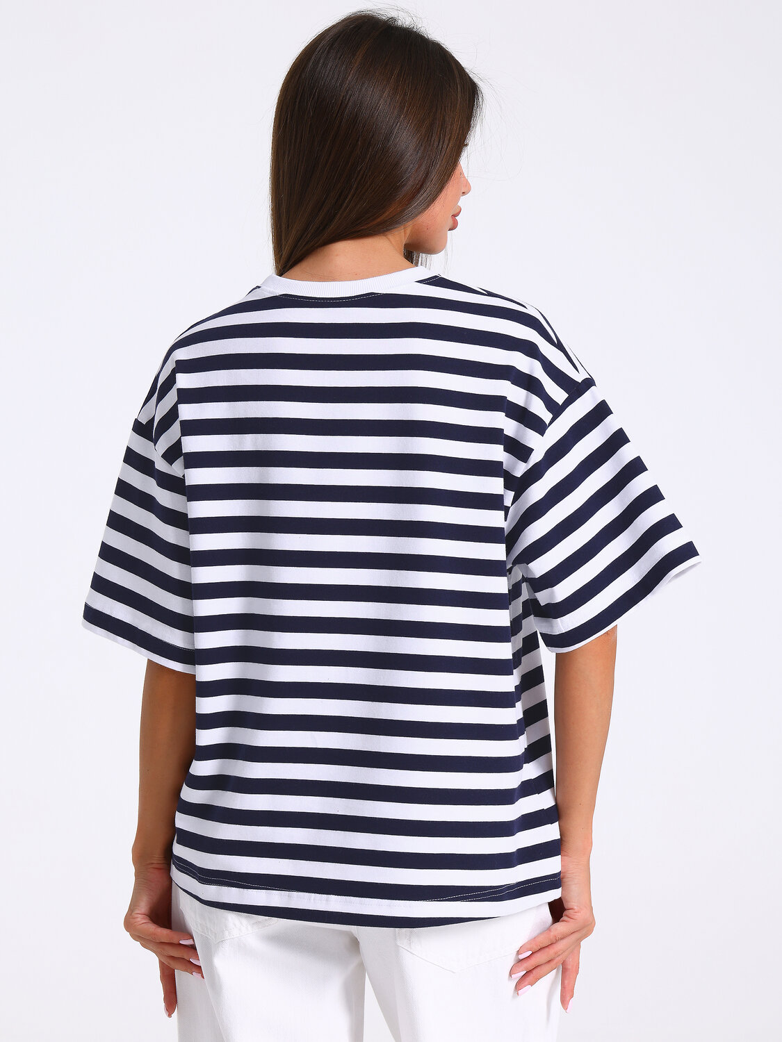 Апрель Футболка 574765 1ЖДФК4660804н полоска темно-синий 16+белый 16+белый