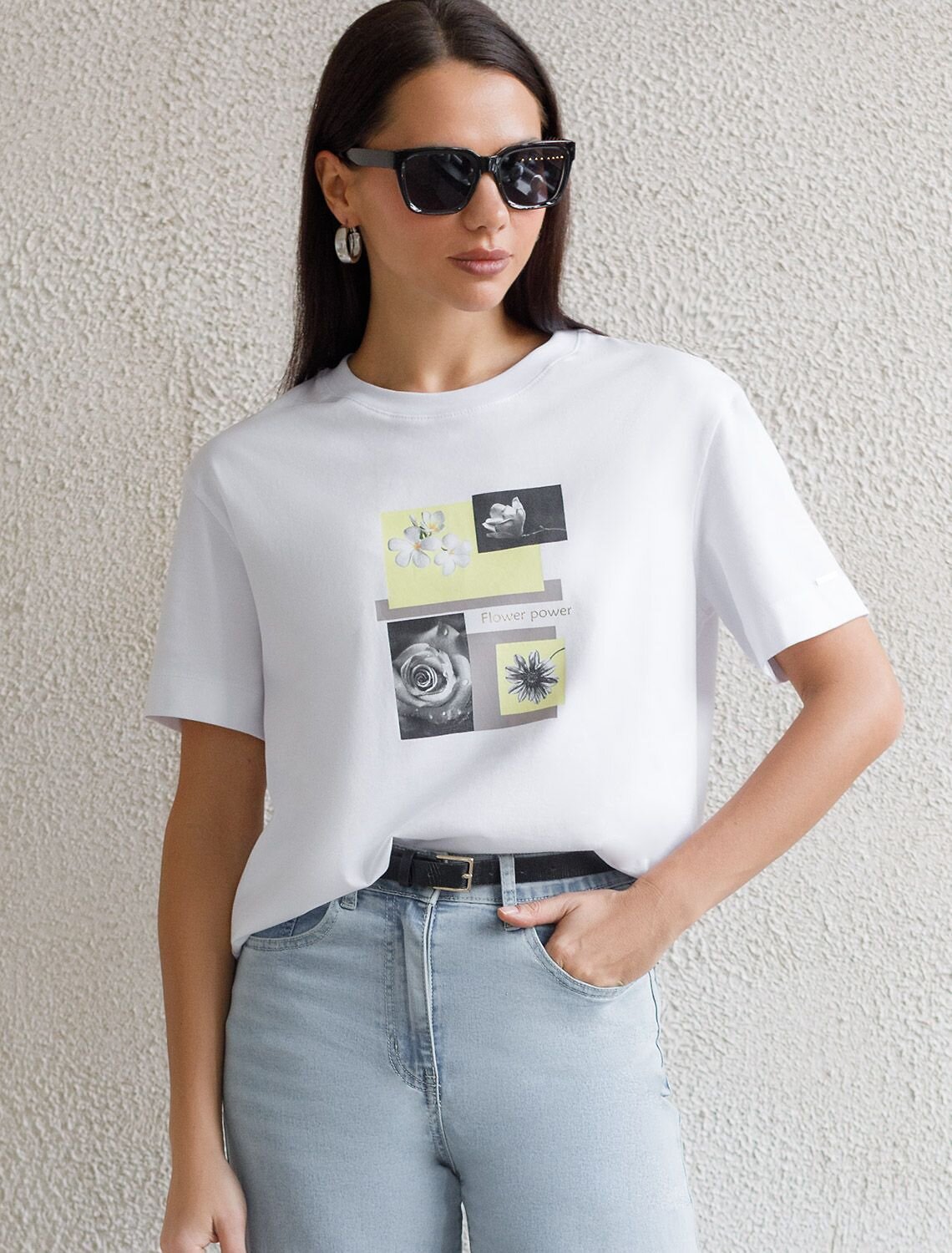 VILATTE Футболка 575139 D49.145 белый_flower_power