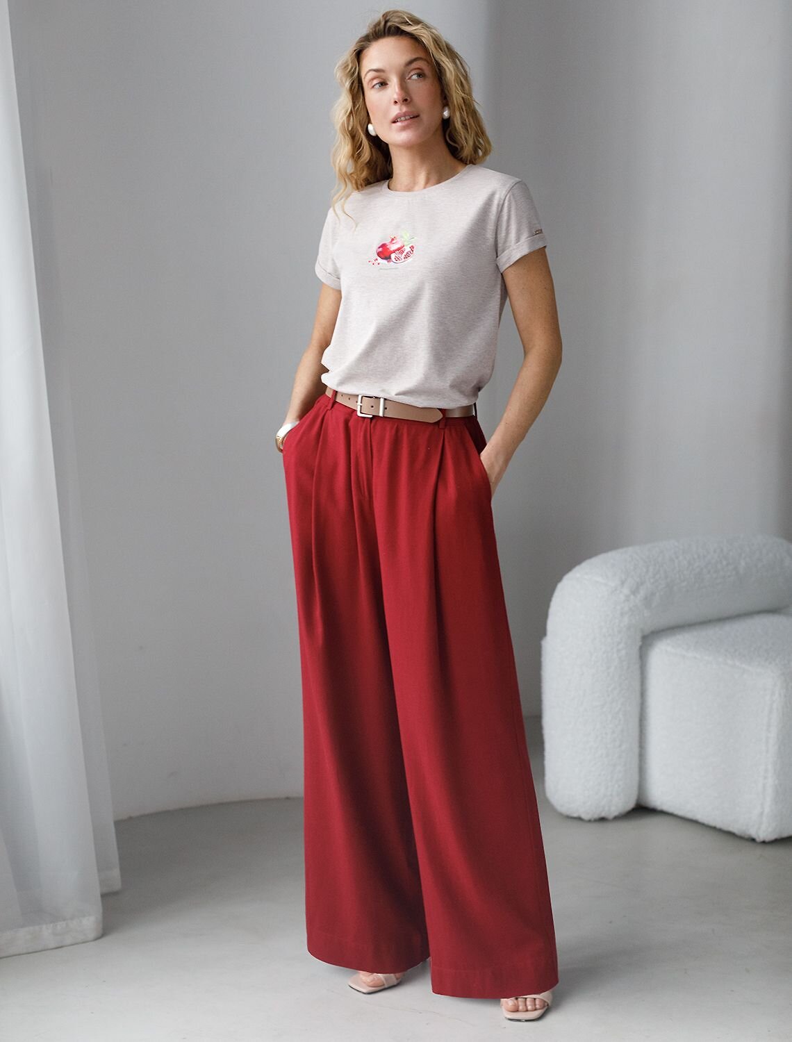 VILATTE Футболка 575149 D49.146 кофейный меланж_pomegranate