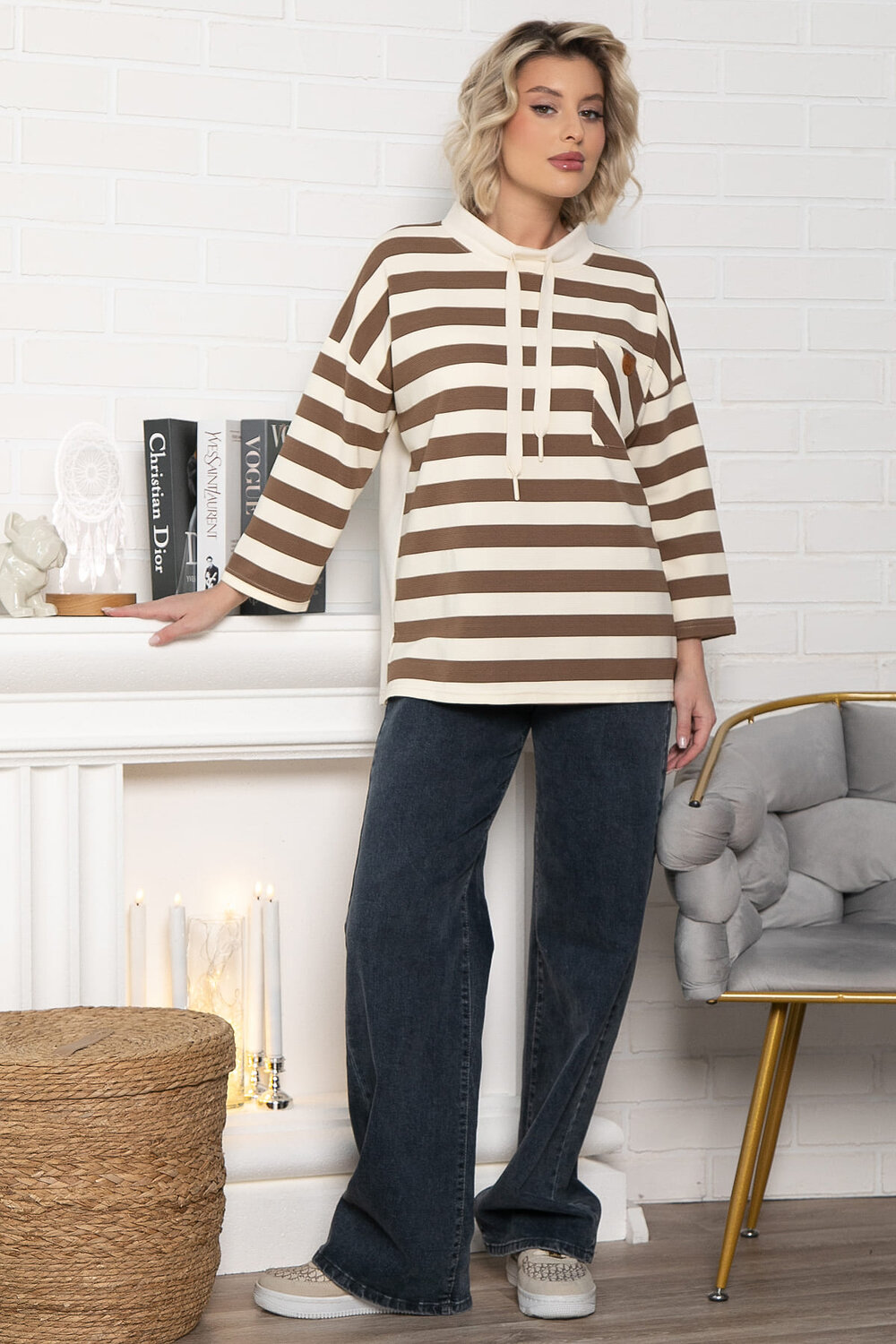 LT Collection Джемпер 575402 Б14959-18М бежевый/коричневый