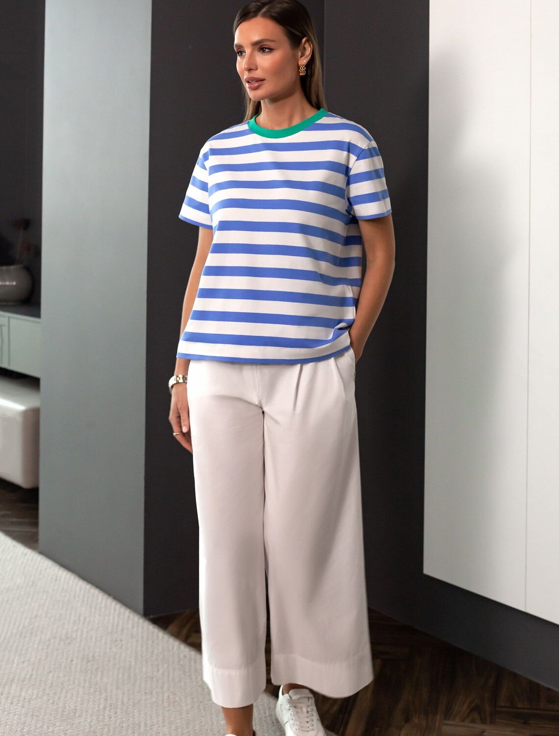 VILATTE Футболка 575413 D49.989 белый-васильковый