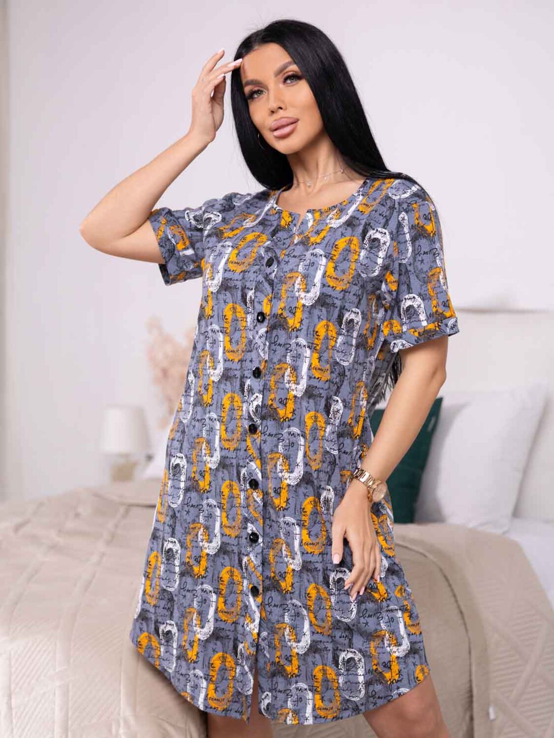 Текс-плюс Халат 575985 НФ-00246183 Серый, оранжевый