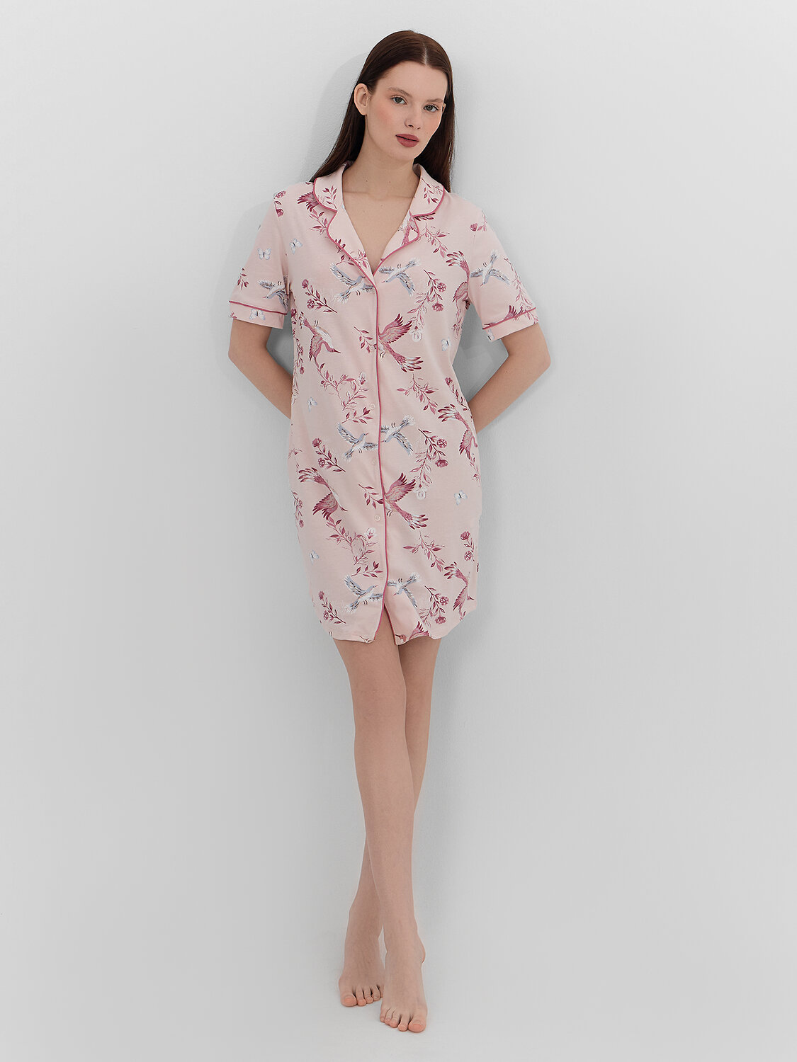 MARK FORMELLE Сорочка 576005 572403 птицы на нежно -розовом