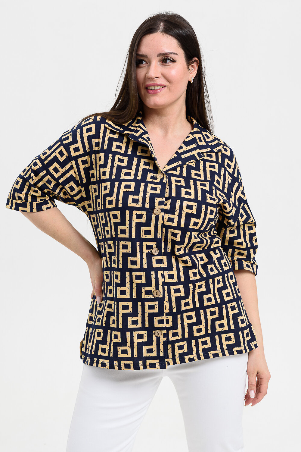 Натали Рубашка 576659 21603 орнамент синий