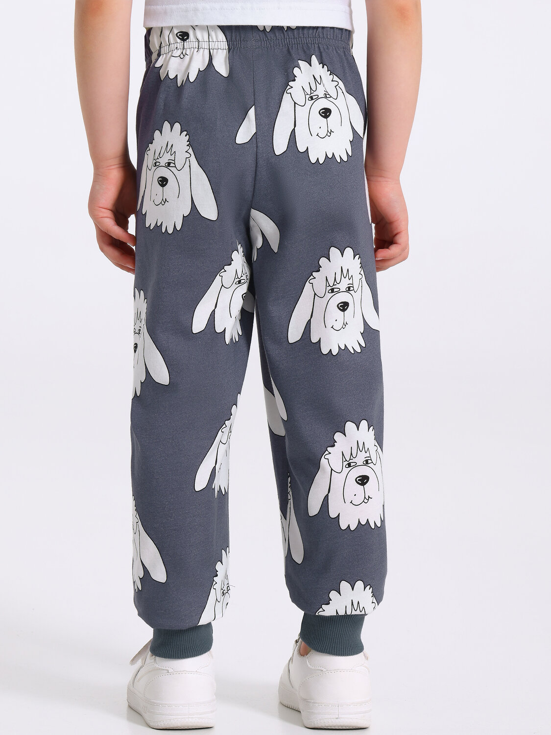 Апрель Брюки 576684 2ПБМ5758001н крупные динозавры на темно-сером+темно-синий77+мастиф на темно-сером+темно-серый