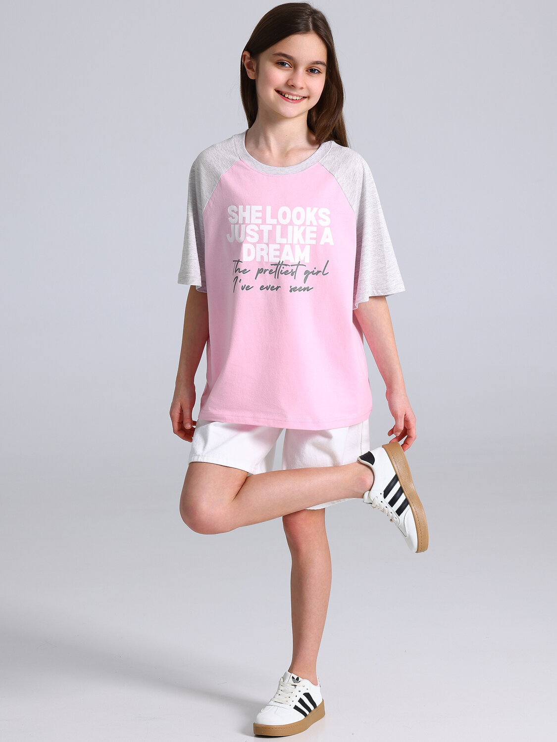 Апрель Футболка 576686 1ДДФК4980002 светло-розовый+светло-серый