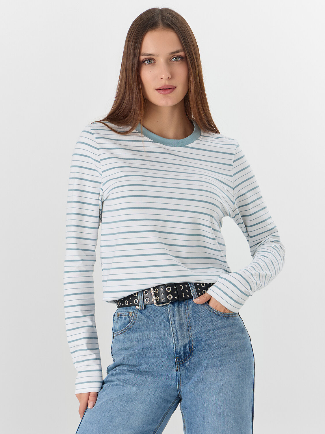 MARK FORMELLE Джемпер 576704 122867 голубо -серая полоска