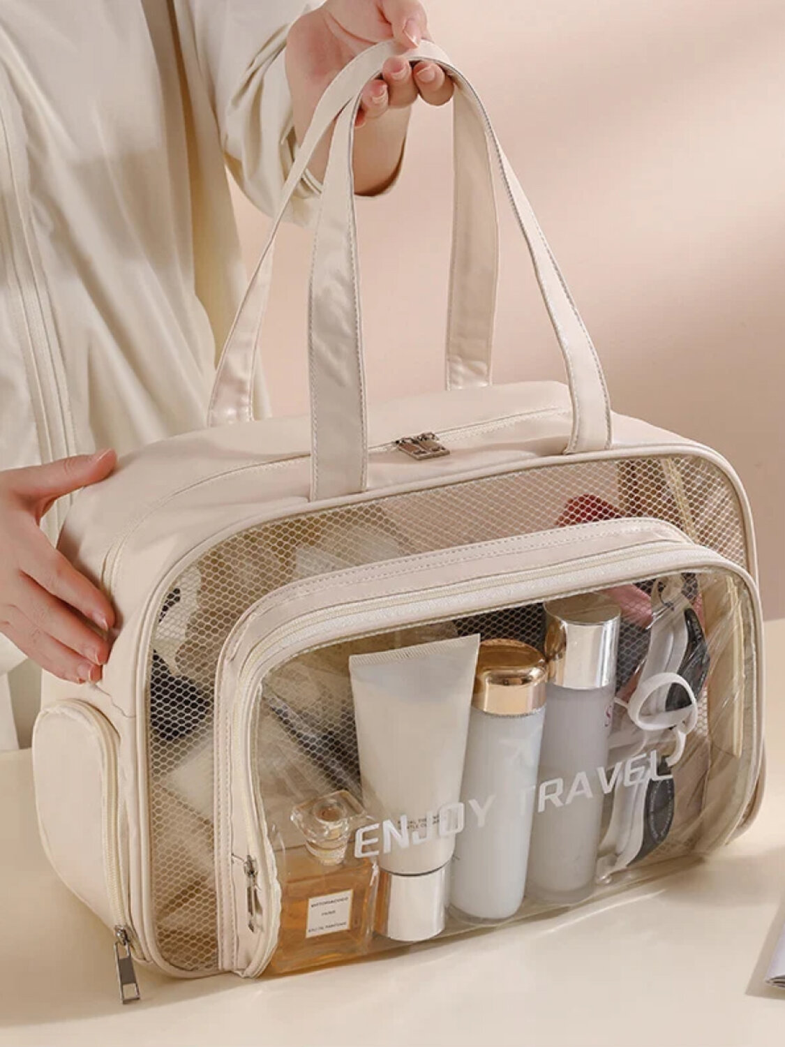Kristaller Сумка-косметичка унисекс прозрачная с отделением для обуви, бежевый 576808 28290 