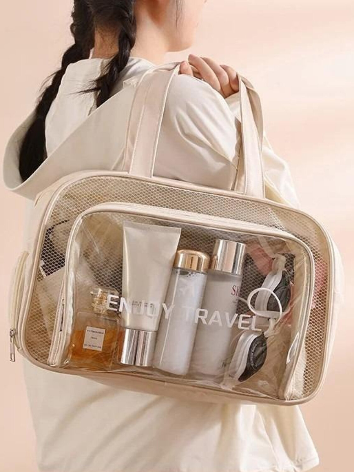 Kristaller Сумка-косметичка унисекс прозрачная с отделением для обуви, бежевый 576808 28290 