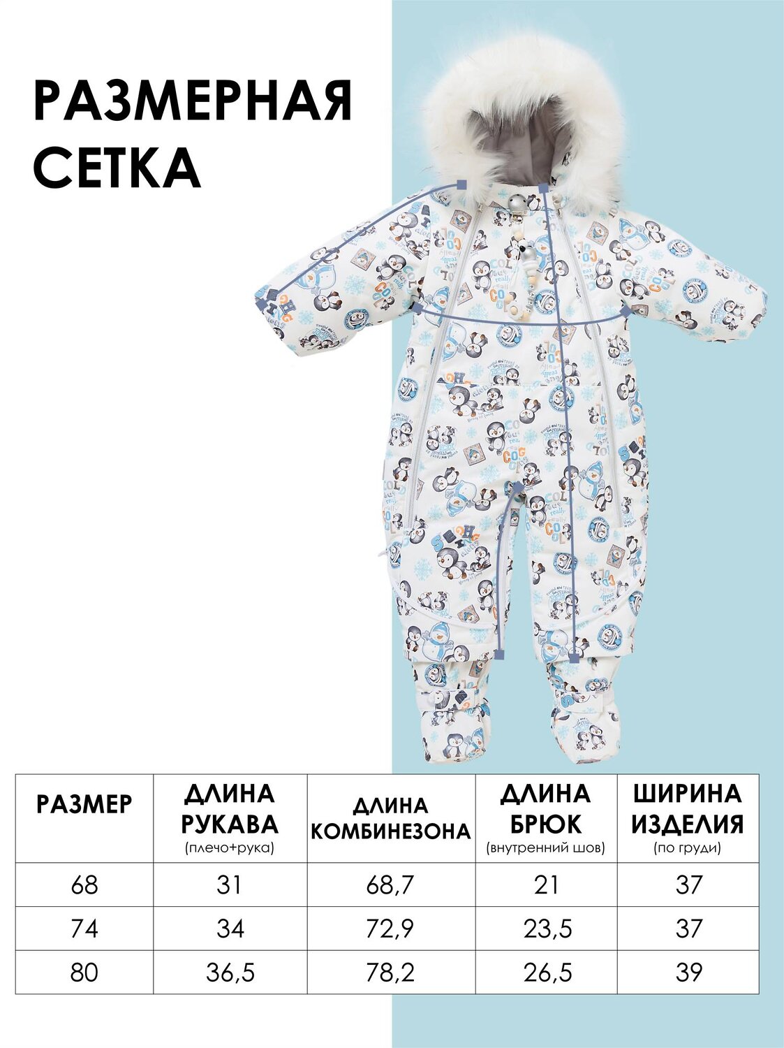 BATIK Комбинезон 577515 705-25з-1 Принт пингвины/голубой