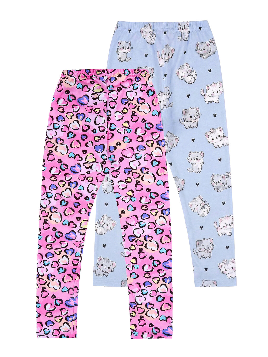 Апрель Легинсы 577532 2ДРЛ5641001н котята с сердечками на сиреневом+сердечки леопард на розовом