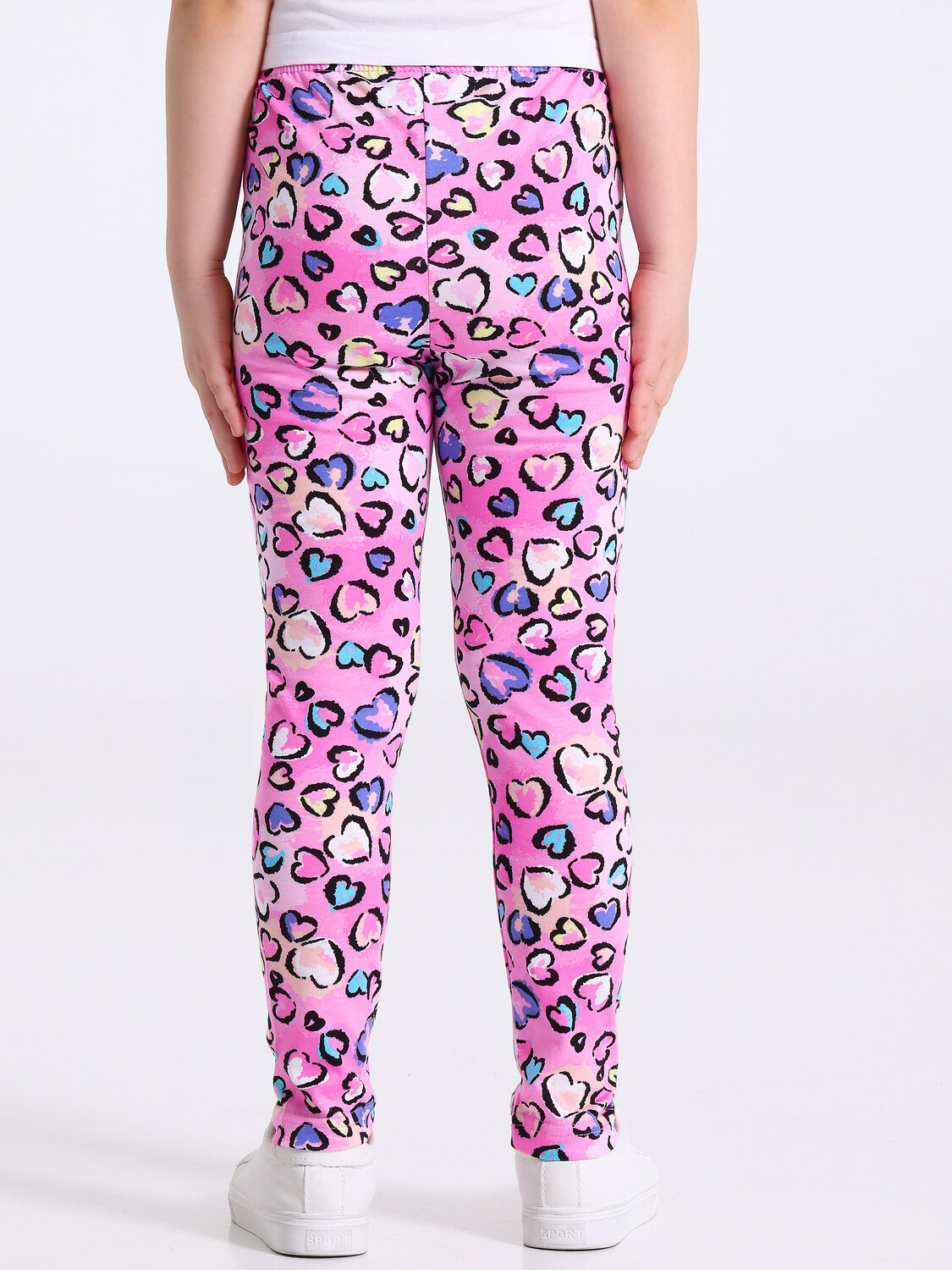 Апрель Легинсы 577532 2ДРЛ5641001н котята с сердечками на сиреневом+сердечки леопард на розовом