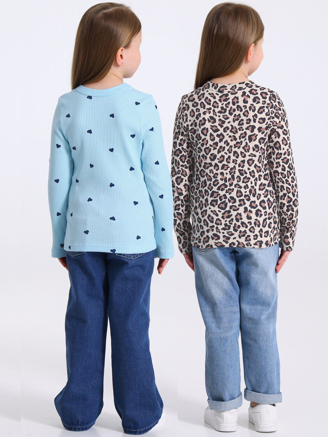 Апрель Лонгслив 577533 2ДДЛД5876223н коричневый леопард на бежевом+темно-синие сердечки на голубом
