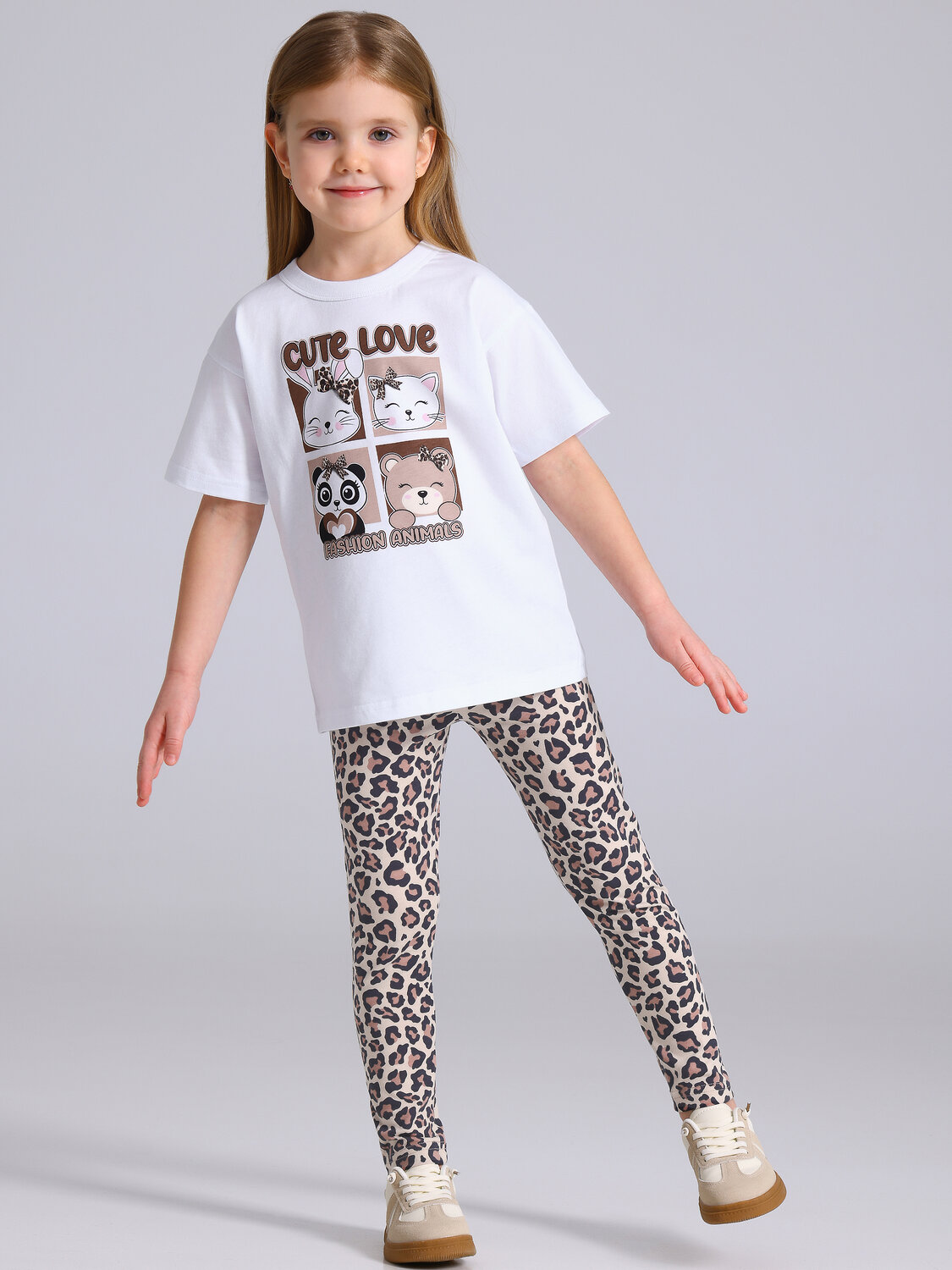 Апрель Комплект 577559 2ДДР5705001н белый+коричневый леопард на бежевом / Четыре зверушки
