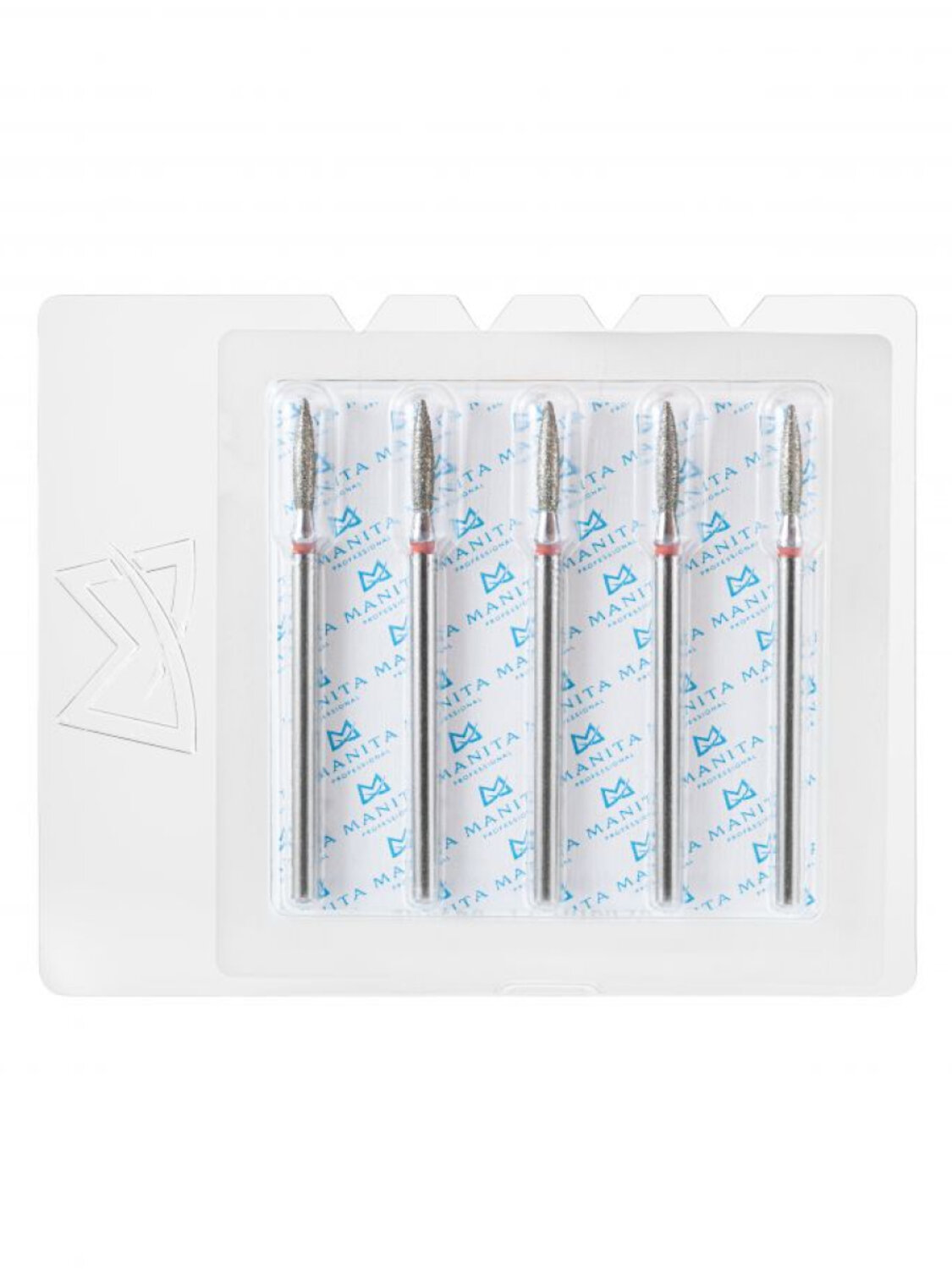 MANITA Фреза алмазная пламя острое удлиненное для аппаратного маникюра 856.104.243.100.021 ФАП-2.1 10М, красная насечка, ø 2,1 мм, 5 шт. 577561 28342 